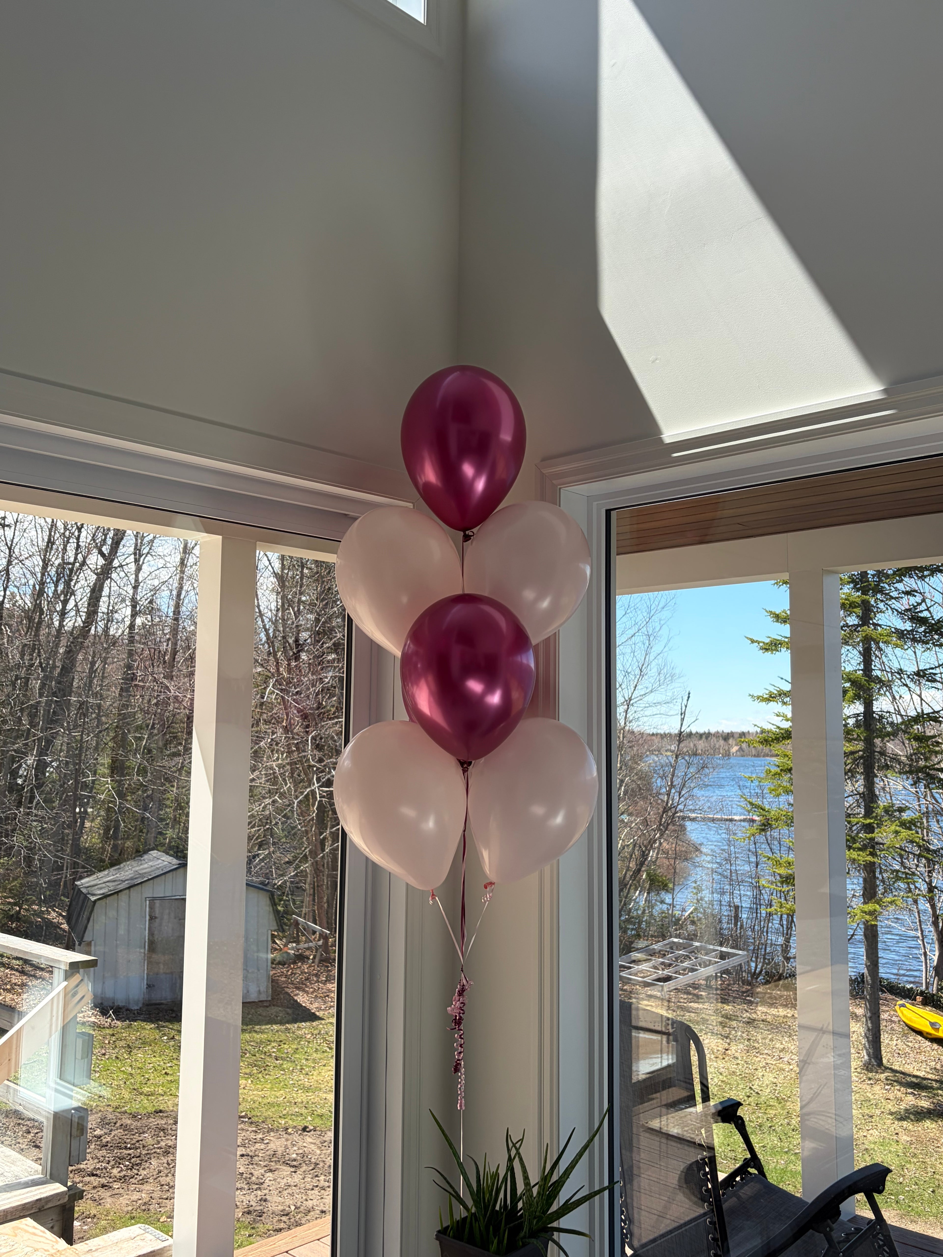 Bouquet de 7 ballons à l'hélium aux couleurs rose pâle et rose métallique